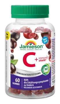 Jamieson Vitamin C (125 mg) + Immun Schild Gummis Schwarze Holunder 60 Pas.
